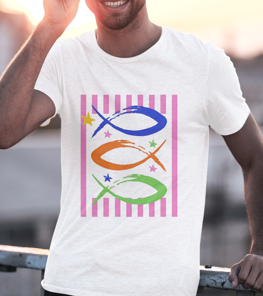 Christian Fish With Vibrant Stars And Stripes T-Shirt