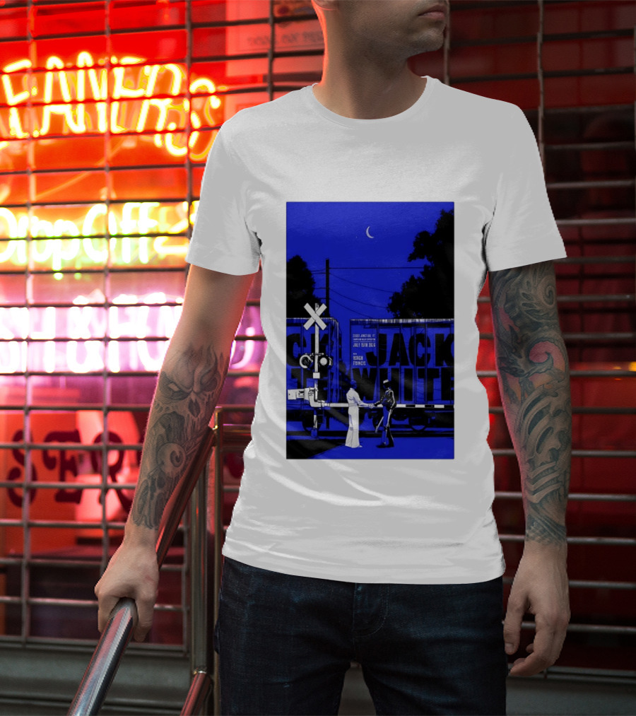 Jack White Rough Francis Essex Junction VT July 15 2026 Train Crossing Night Scene Moon T-Shirt