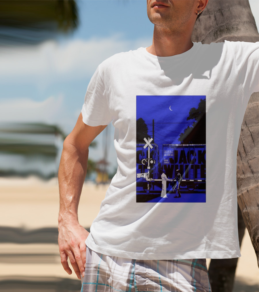 Jack White Rough Francis Essex Junction VT July 15 2026 Train Crossing Night Scene Moon T-Shirt