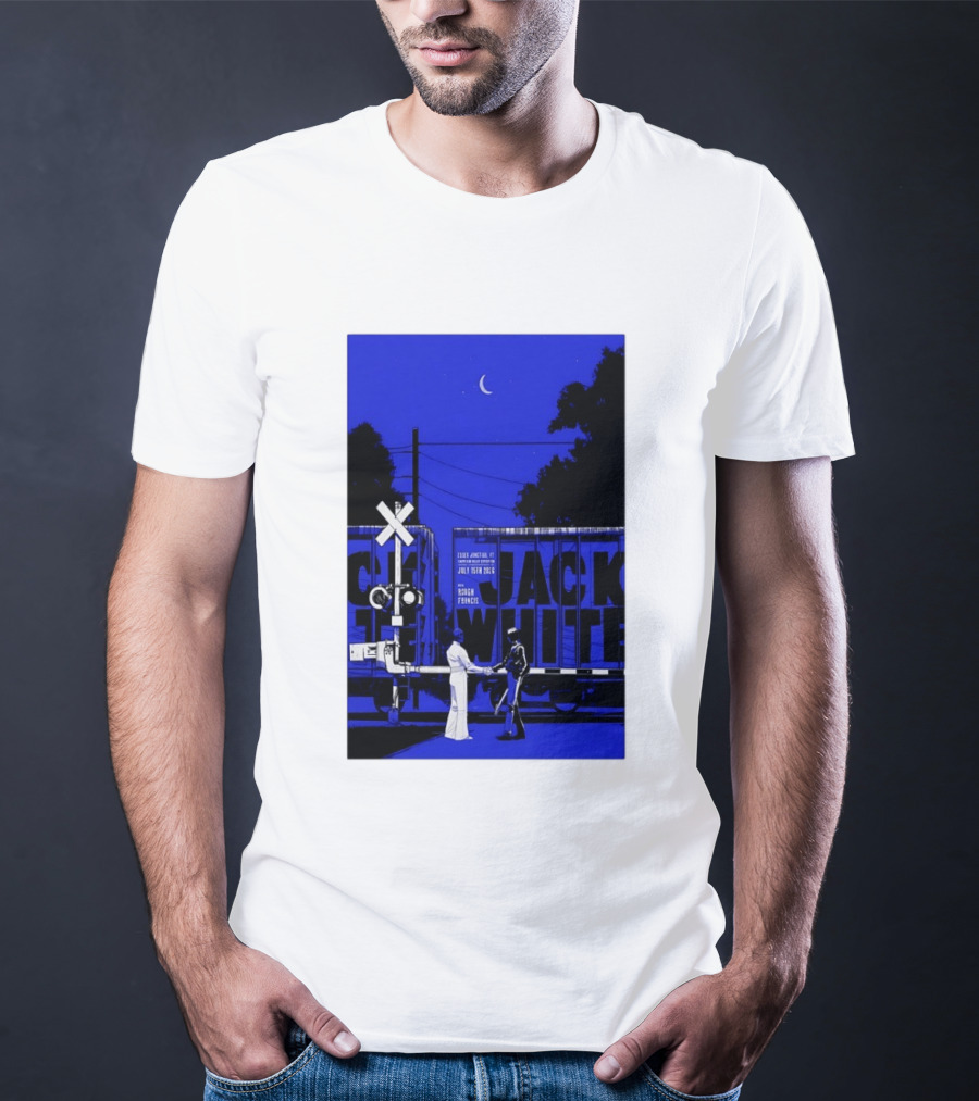 Jack White Rough Francis Essex Junction VT July 15 2026 Train Crossing Night Scene Moon T-Shirt