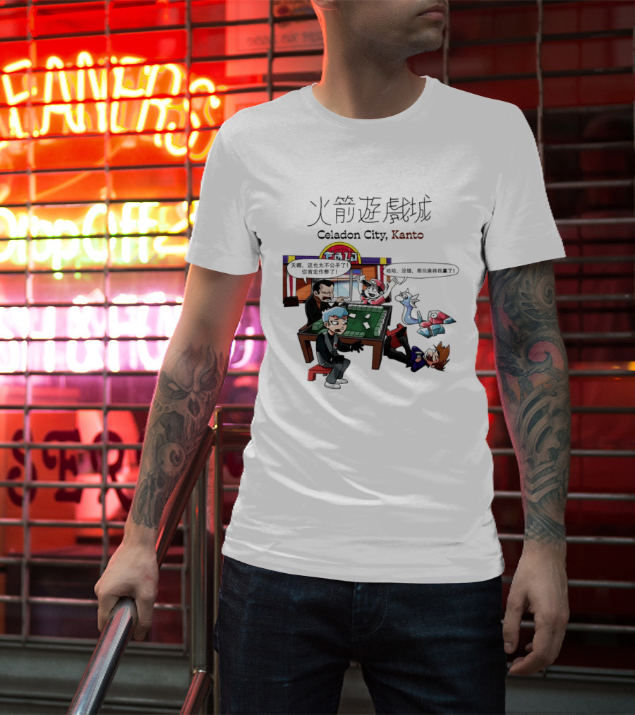 Celadon City Kanto Casino Scene With Iconic Characters T-Shirt