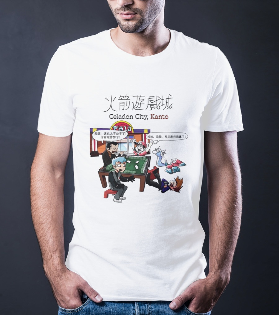 Celadon City Kanto Casino Scene With Iconic Characters T-Shirt
