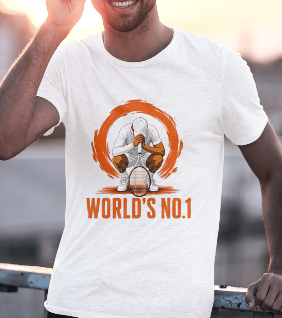 World's No. 1 Tennis Player Kneeling With Racket In Orange Circle T-Shirt
