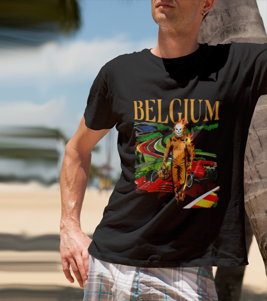 Belgium Dead Threads Formula 1 Racing Skeleton Flame Suit Track T-Shirt