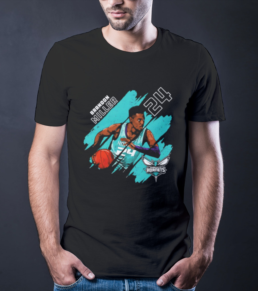 Brandon Miller 24 Charlotte Hornets Basketball Stripes T-Shirt