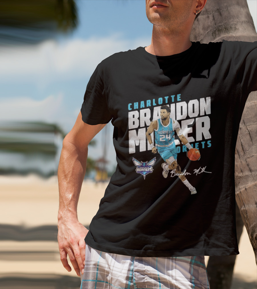 Charlotte Hornets Brandon Miller 24 Basketball Player Signature T-Shirt