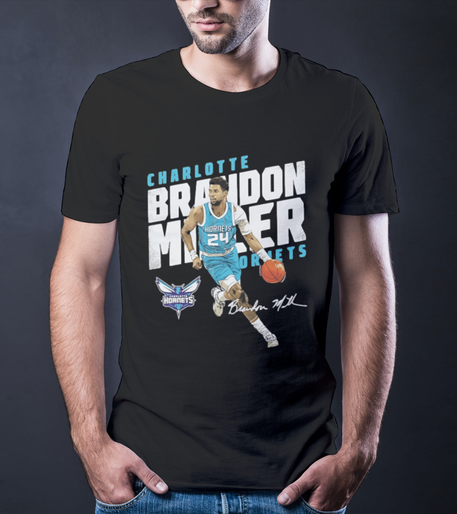 Charlotte Hornets Brandon Miller 24 Basketball Player Signature T-Shirt