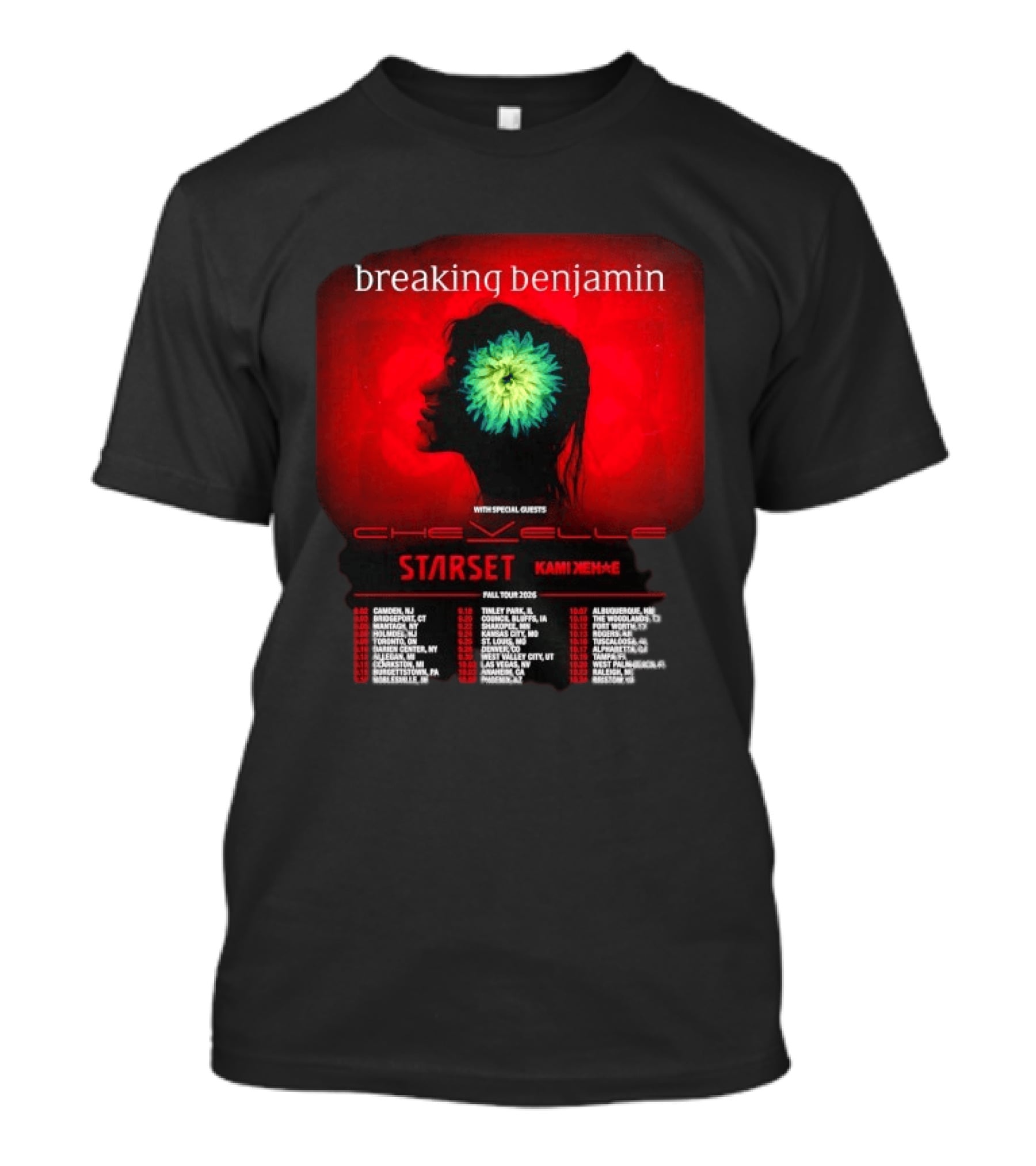 Breaking Benjamin Chevelle Starset Kami Kehe Fall Tour 2026 Dates And Locations T-Shirt