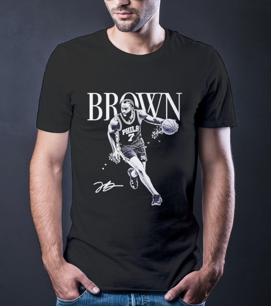 Brown 7 Philadelphia 76ers Basketball Player Halftone T-Shirt