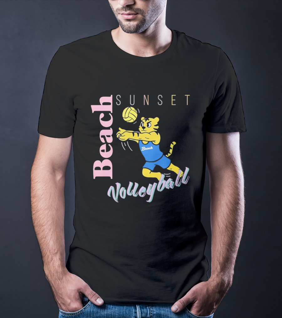 Beach Sunset Volleyball Tiger Jeff Cole T-Shirt
