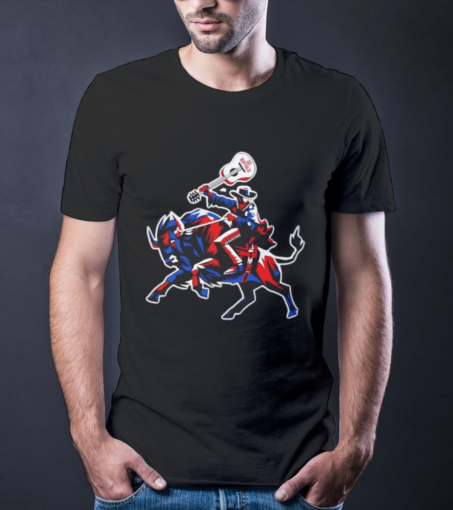 Kenan Center Buffalo Bills Go Buffalo Guitar Cowboy Riding Bull T-Shirt