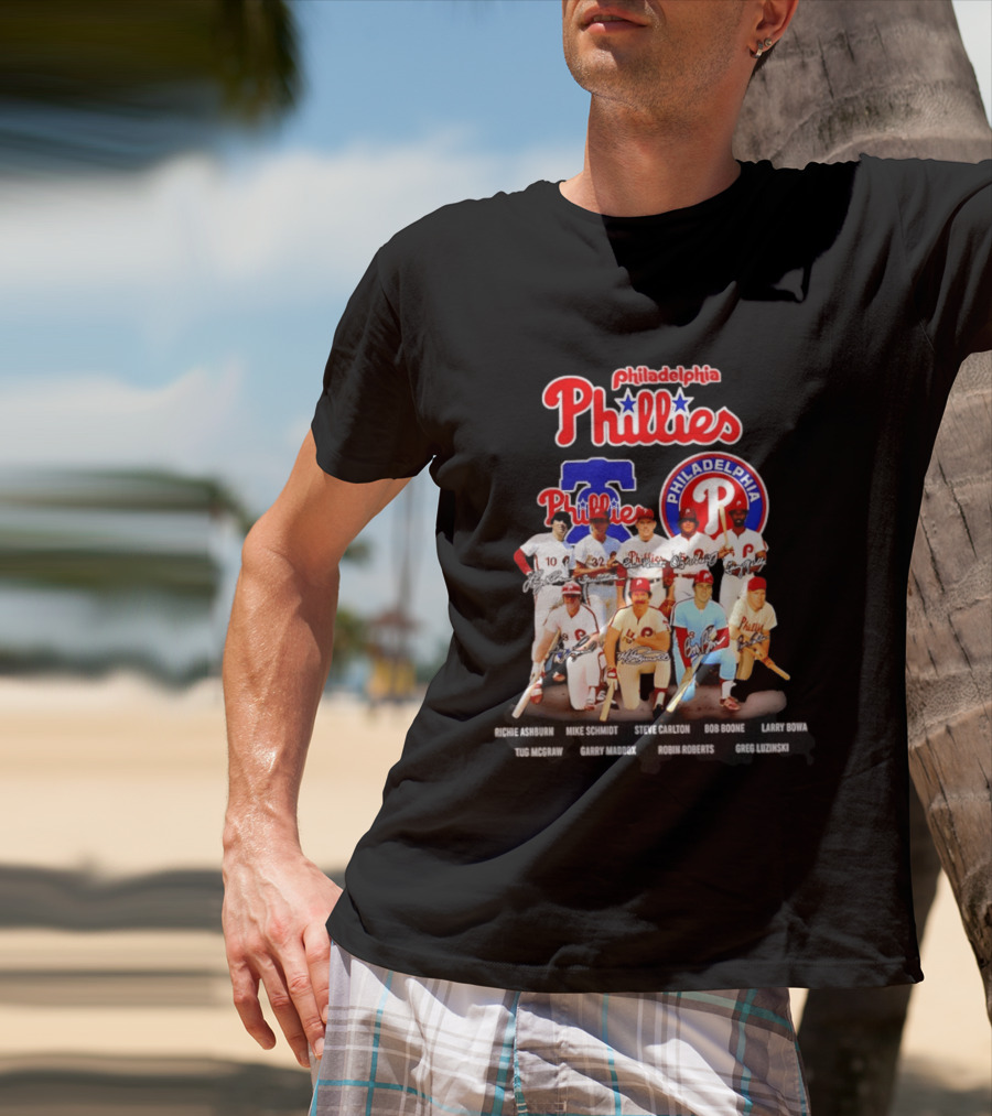 Philadelphia Phillies Legends Ashburn Schmidt Carlton Boone Bowa McGraw Maddox Roberts Luzinski Signatures Vintage Players T-Shirt