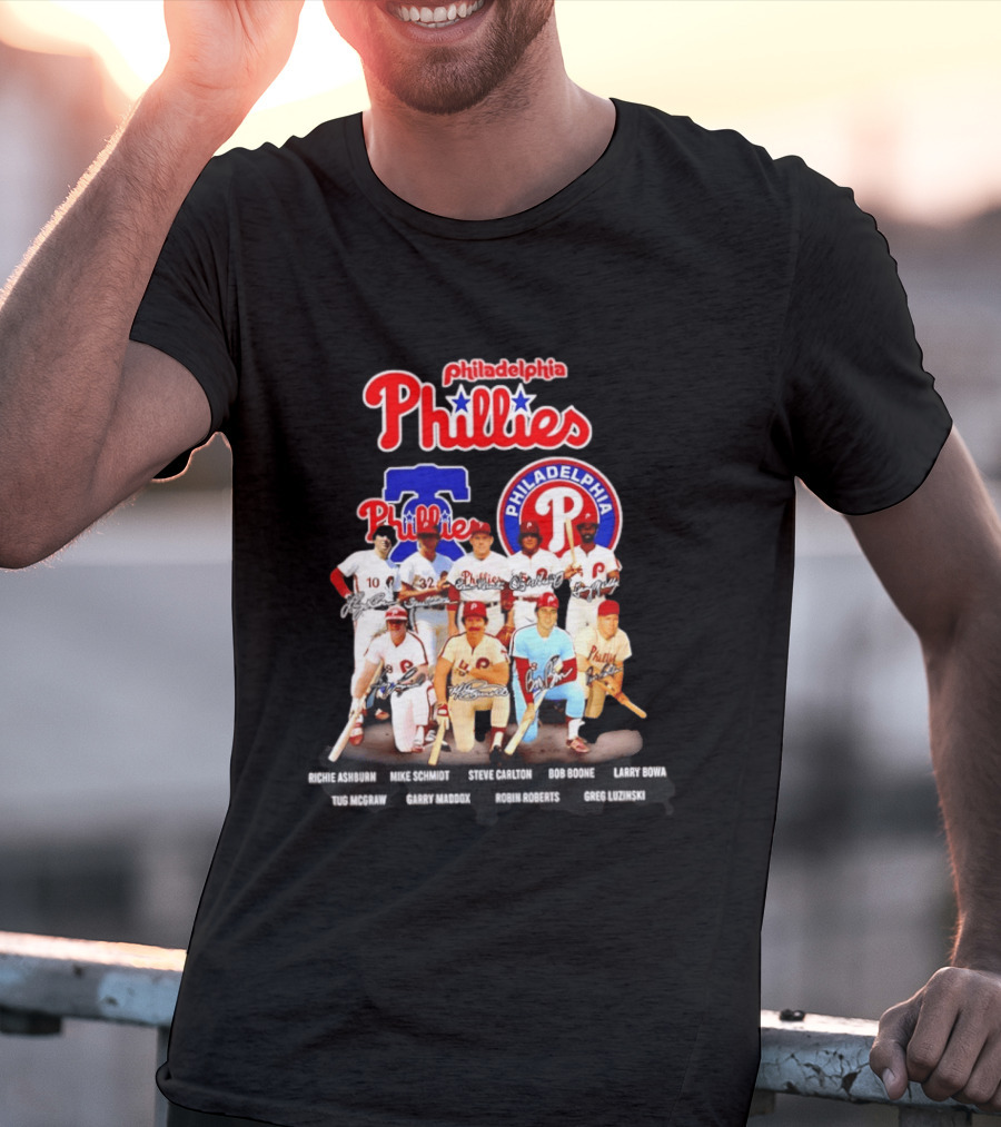 Philadelphia Phillies Legends Ashburn Schmidt Carlton Boone Bowa McGraw Maddox Roberts Luzinski Signatures Vintage Players T-Shirt