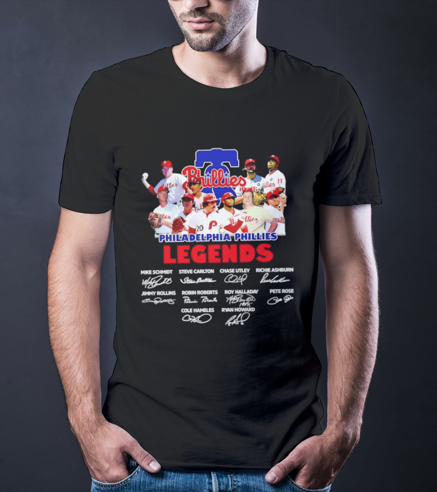 Philadelphia Phillies Legends Collage Team Signatures T-Shirt
