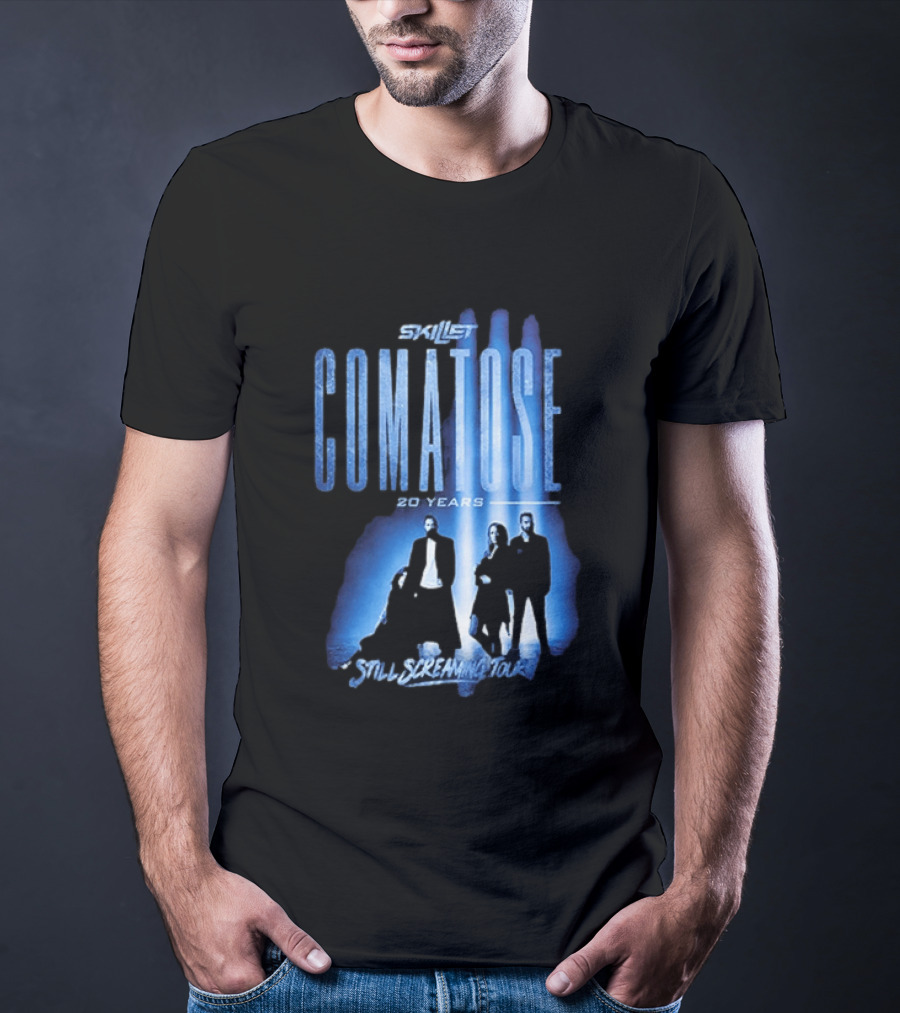 Skillet Comatose 20 Years Still Screaming Tour 2026 Band Silhouette Blue T-Shirt