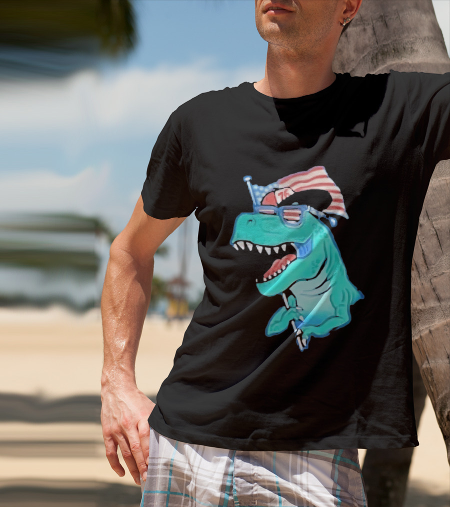 Patriotic Rex American Flag Sunglasses 76 Dinosaur T-Shirt