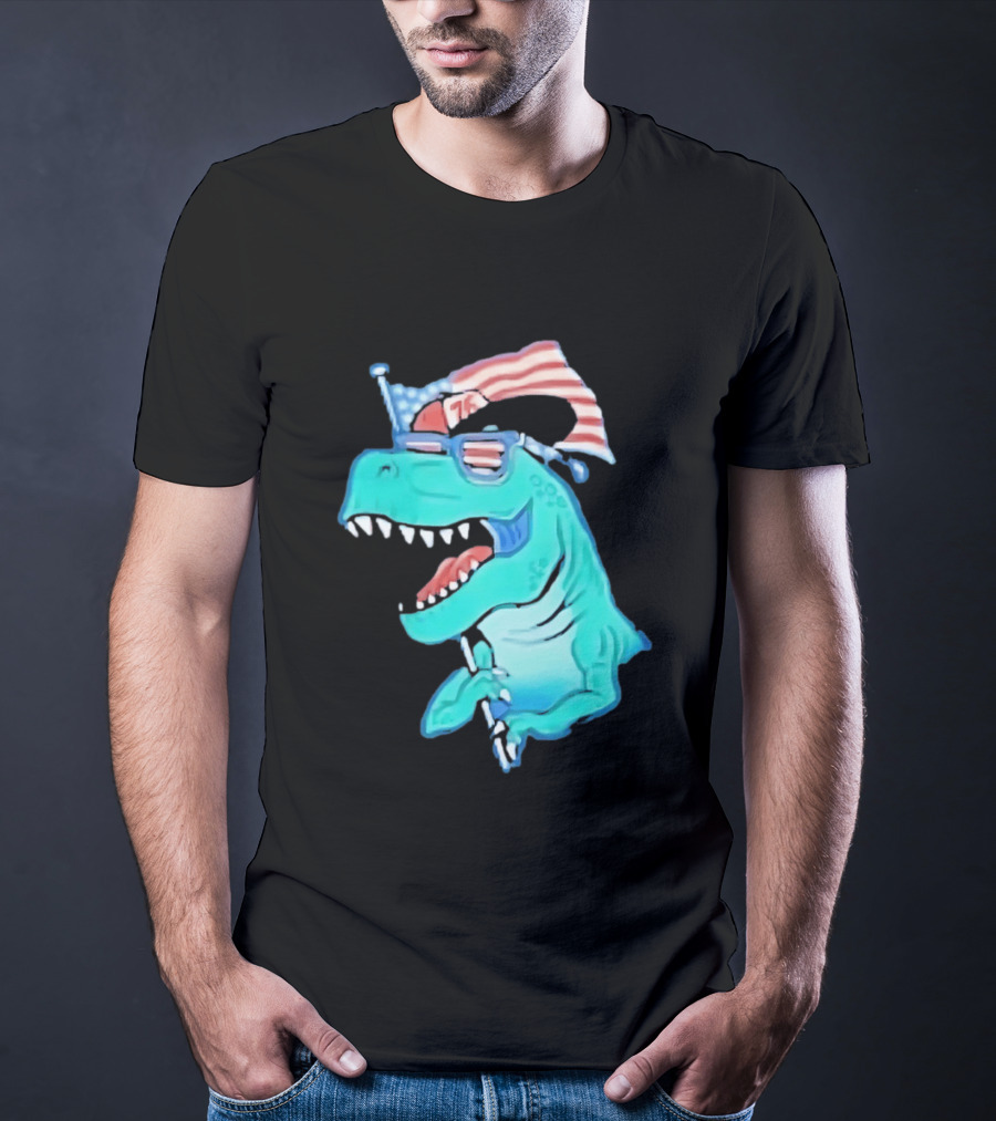 Patriotic Rex American Flag Sunglasses 76 Dinosaur T-Shirt