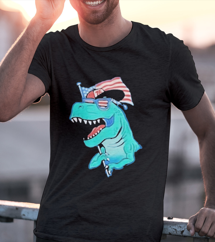 Patriotic Rex American Flag Sunglasses 76 Dinosaur T-Shirt