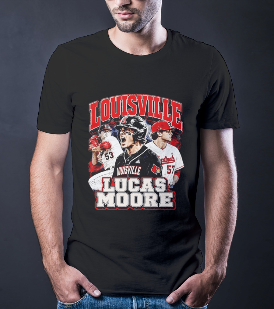 Lucas Moore Louisville Cardinals Baseball Players Dynamic Action T-Shirt