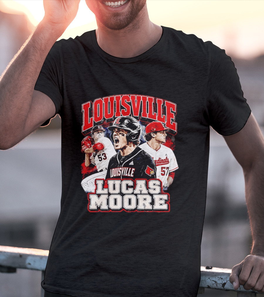 Lucas Moore Louisville Cardinals Baseball Players Dynamic Action T-Shirt