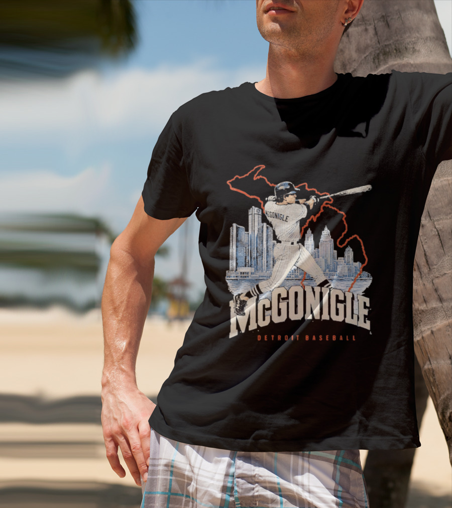 McGonigle Detroit Baseball Vintage Player Retro Skyline T-Shirt