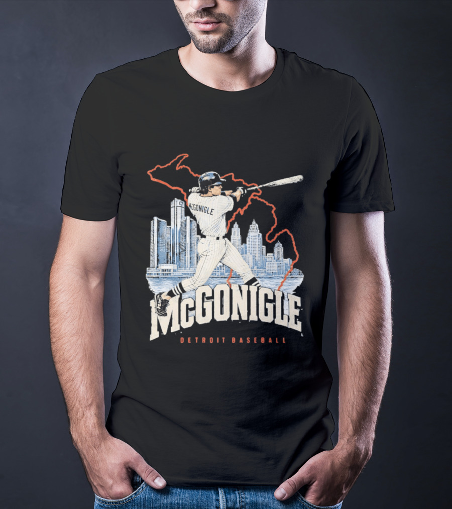 McGonigle Detroit Baseball Vintage Player Retro Skyline T-Shirt
