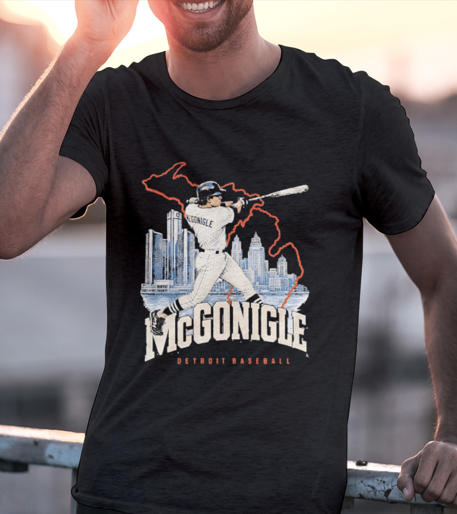 McGonigle Detroit Baseball Vintage Player Retro Skyline T-Shirt