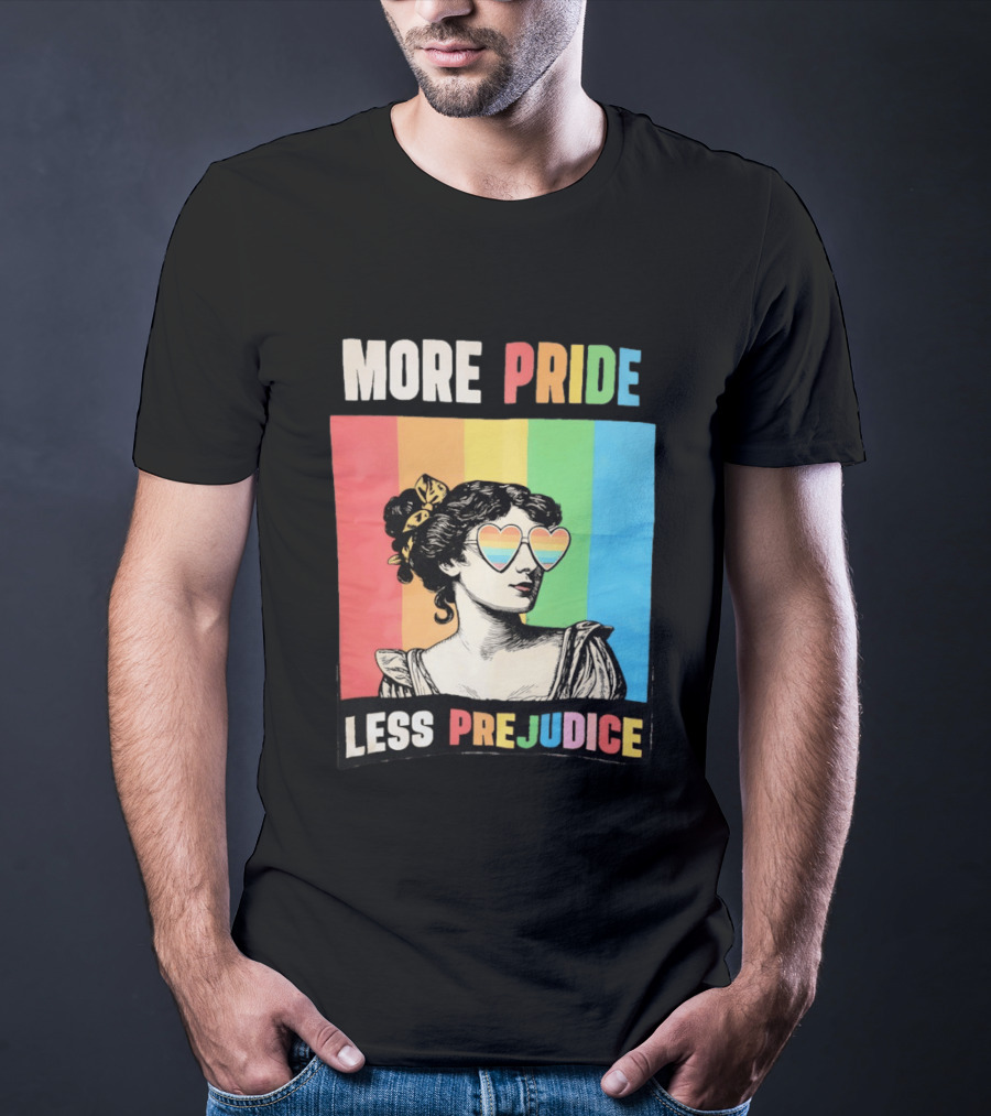 More Pride Less Prejudice Rainbow Heart Sunglasses Regency T-Shirt