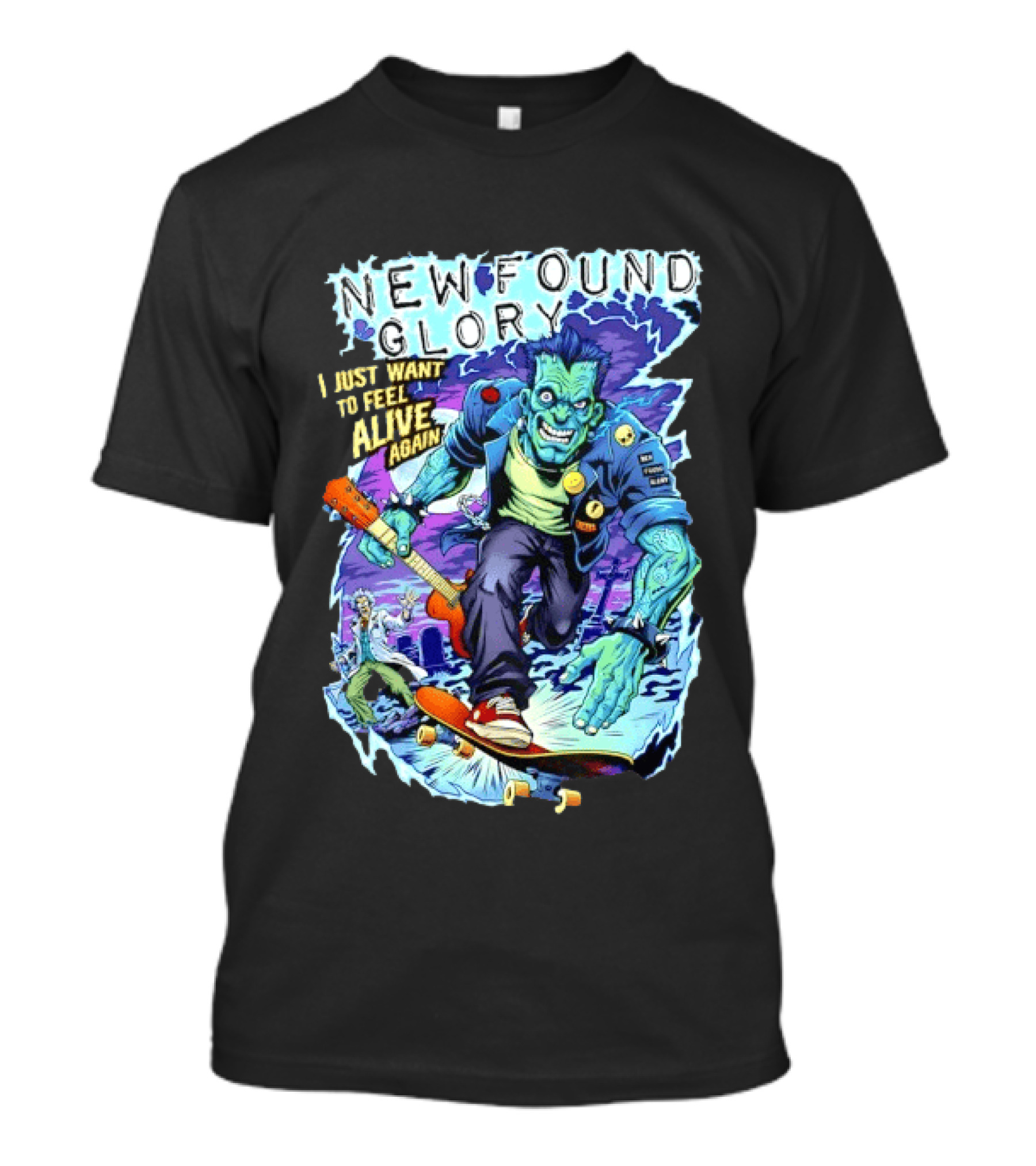 New Found Glory I Just Want To Feel Alive Again Frankenstein Skateboard Zombie Punk T-Shirt