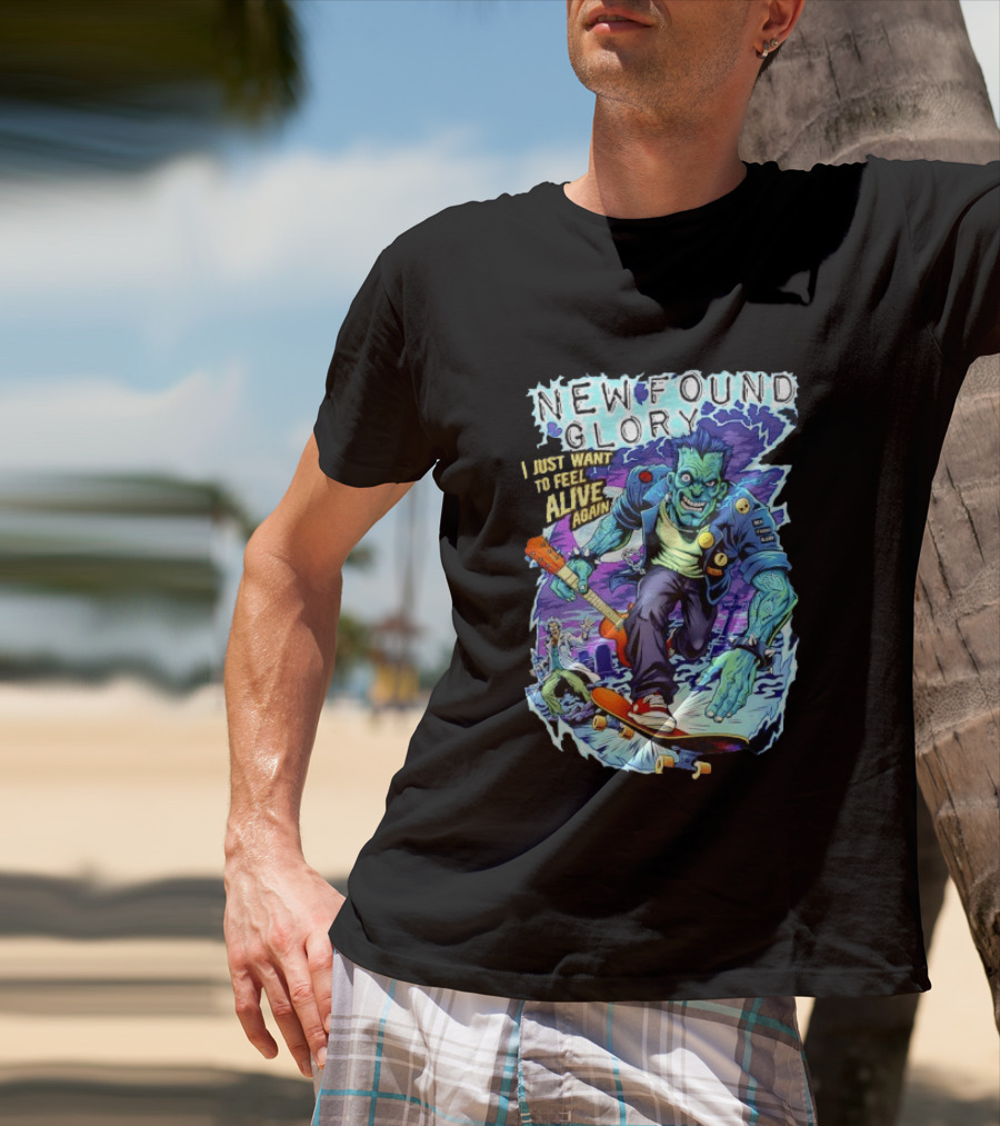 New Found Glory I Just Want To Feel Alive Again Frankenstein Skateboard Zombie Punk T-Shirt