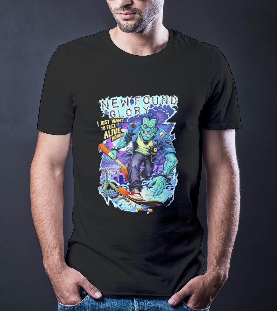 New Found Glory I Just Want To Feel Alive Again Frankenstein Skateboard Zombie Punk T-Shirt
