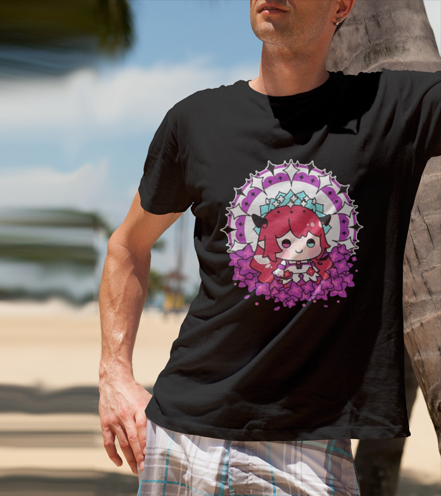 Chibi Hope Pink Hair Cute Anime Character Surrounded By Mandala And Flowers T-Shirt