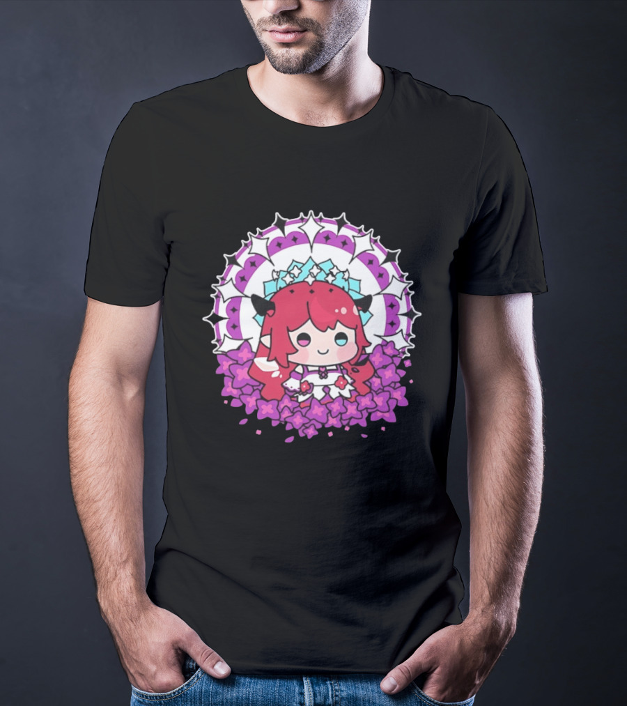 Chibi Hope Pink Hair Cute Anime Character Surrounded By Mandala And Flowers T-Shirt