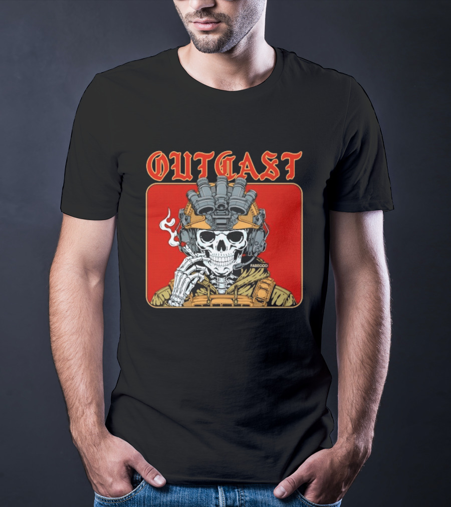 OUTGAST Skull Smoking With Night Vision Goggles FABECOO T-Shirt