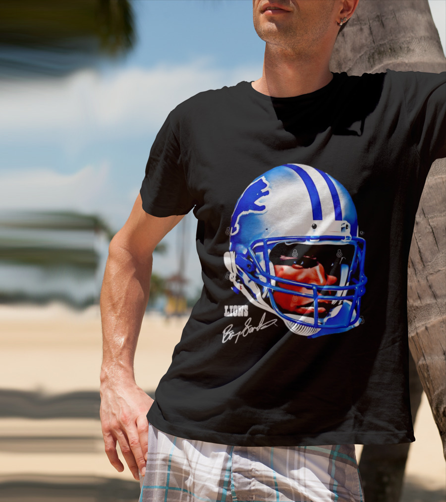 Barry Sanders Detroit Lions Helmet Signature Lions T-Shirt