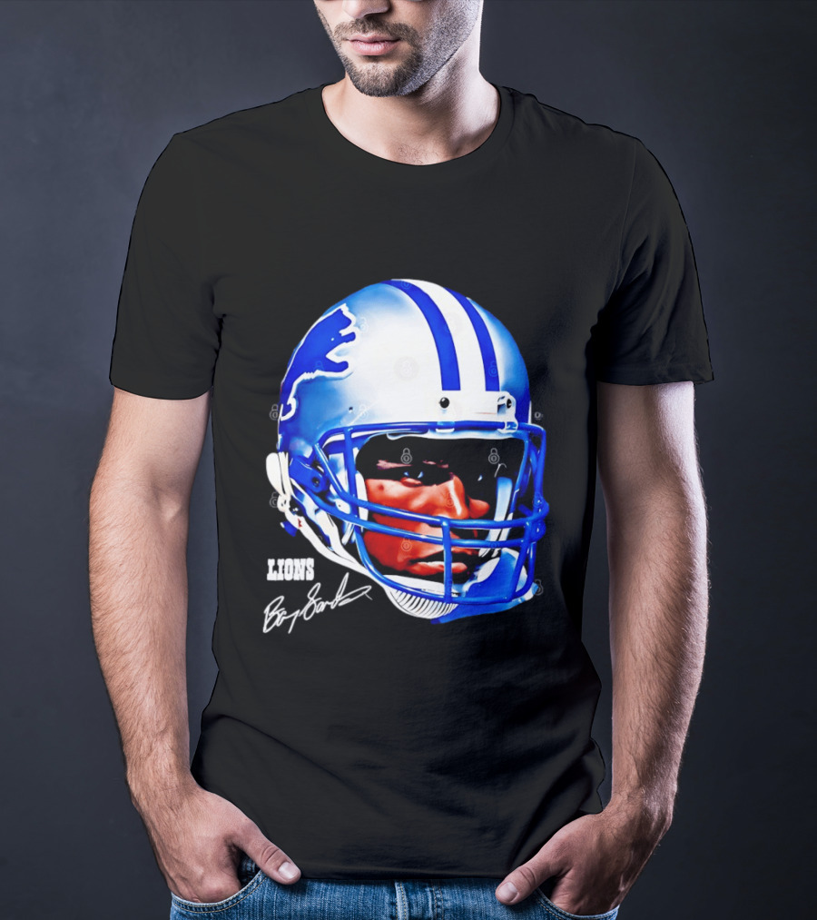 Barry Sanders Detroit Lions Helmet Signature Lions T-Shirt