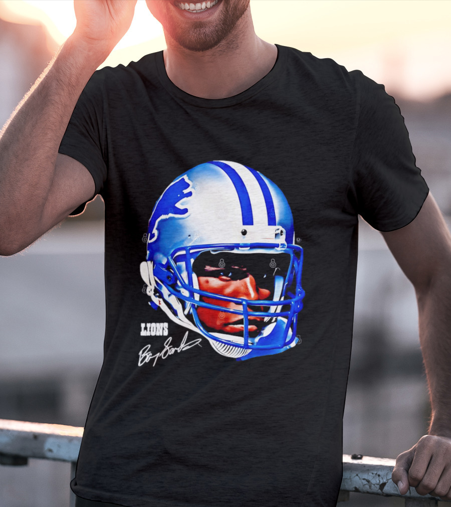 Barry Sanders Detroit Lions Helmet Signature Lions T-Shirt