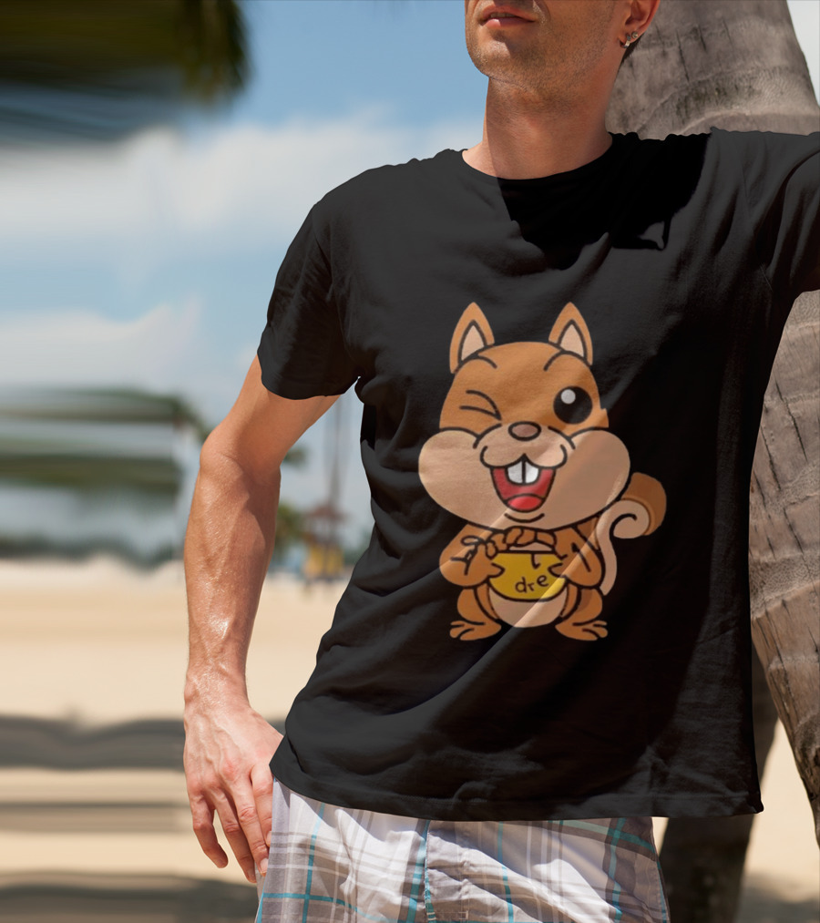 Cartoon Squirrel Holding Yellow Object With "dre" T-Shirt