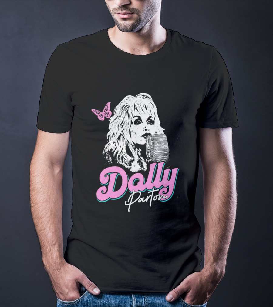 Dolly Parton Butterfly Pink Script T-Shirt