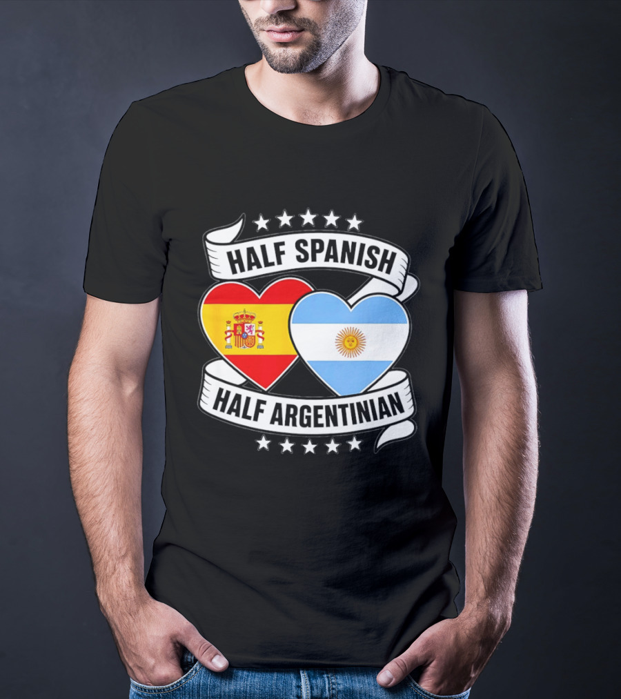 Half Spanish Half Argentinian Heart Flags Banner Star T-Shirt