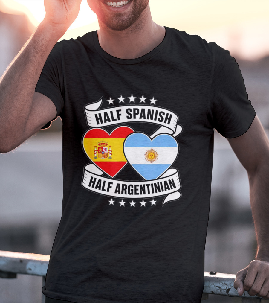 Half Spanish Half Argentinian Heart Flags Banner Star T-Shirt