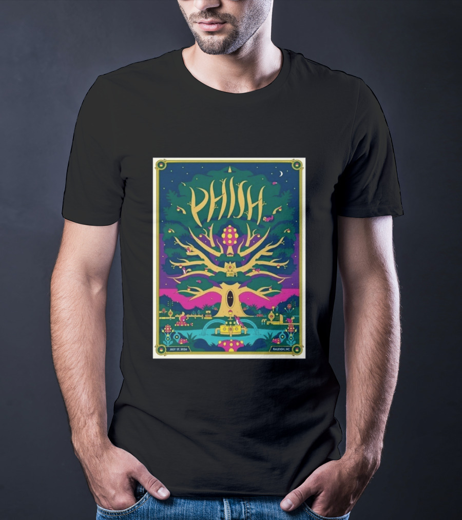 Phish July 17 2026 Raleigh North Carolina Event Tree Fountain Night Sky T-Shirt