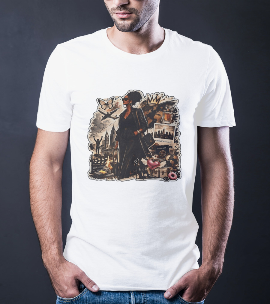 Stylish Woman Traveling With Passport Perfect Moments World Adventure T-Shirt