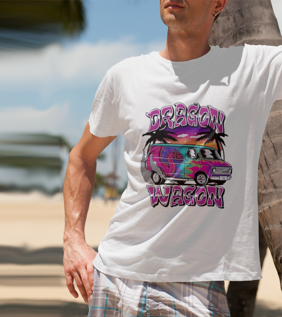 Dragon Wagon Van Tie Dye Sunset With Palm Trees T-Shirt