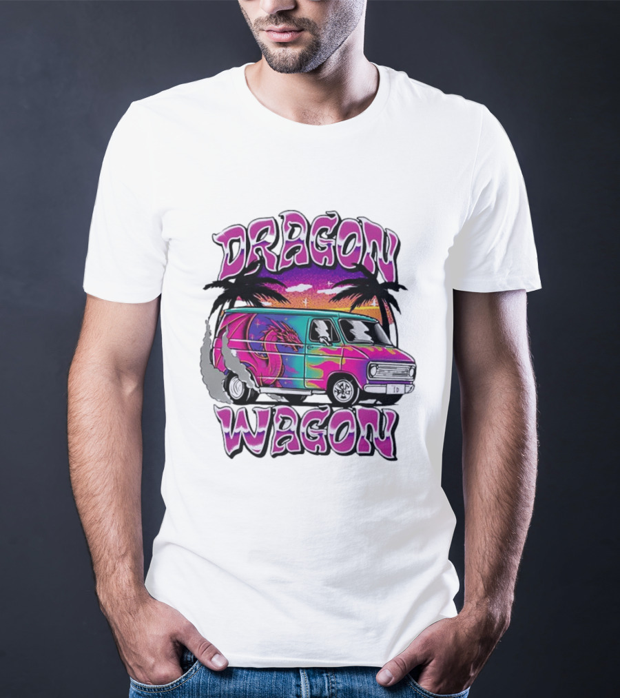 Dragon Wagon Van Tie Dye Sunset With Palm Trees T-Shirt