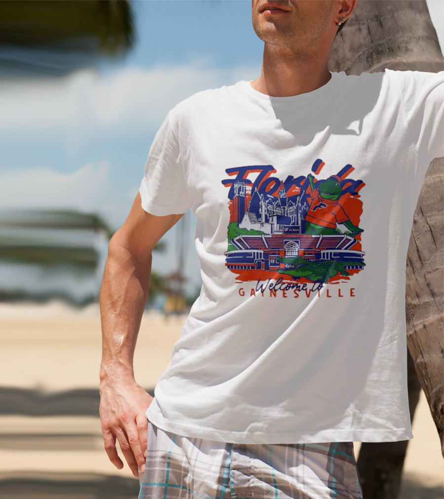 Florida Gators Welcome To Gainesville Stadium And Mascot Collage T-Shirt