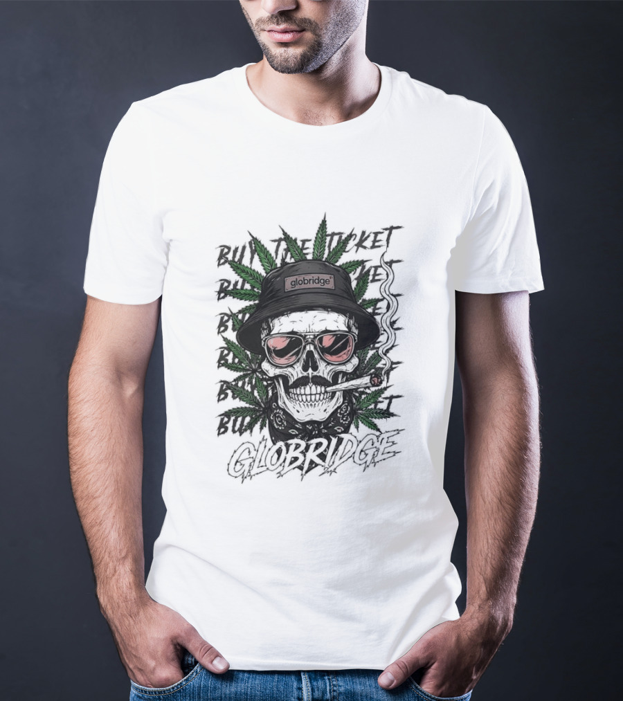 Globridge Skull Bucket Hat Smoking Cartoon Red Sunglasses And Leaf T-Shirt