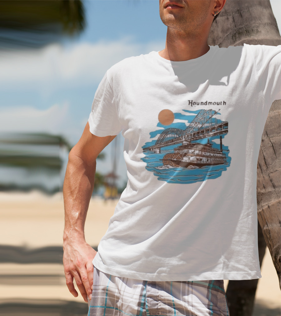 Houndmouth Riverboat Under Bridge With Sun And Waves T-Shirt