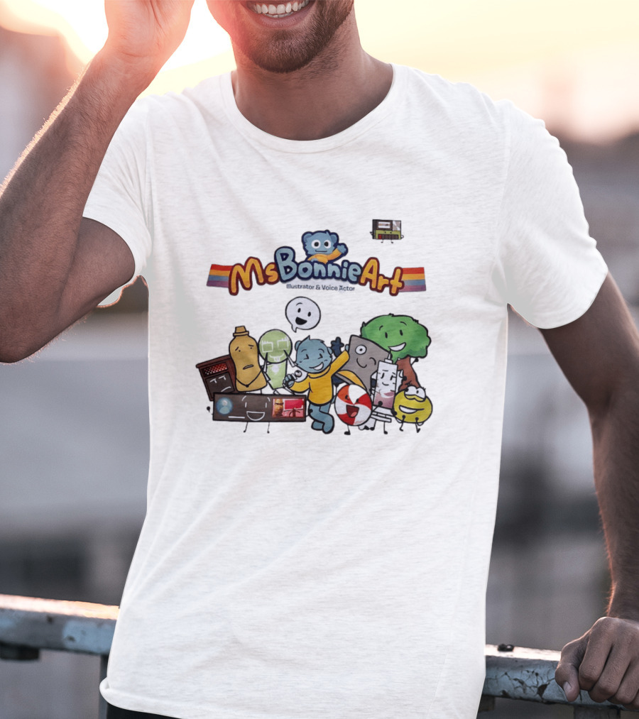 MsBonnieArt Animated Characters And Objects With Bear And Rainbow Accents T-Shirt