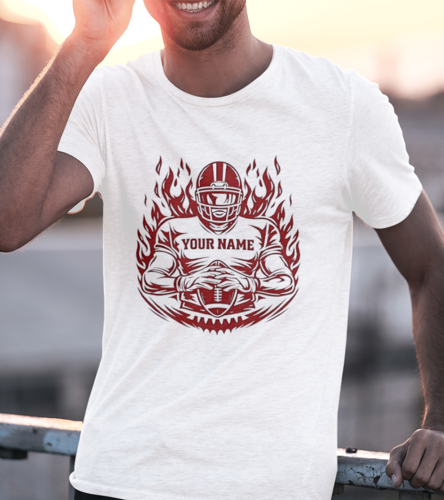 Personalized Your Name Football Player Flames Jersey T-Shirt